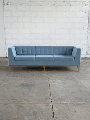 LIGHT BLUE THREE-SEATER SOFA WOODEN LEGS