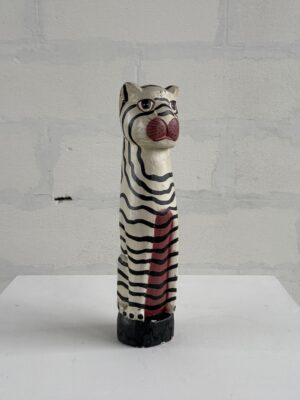 WOODEN ZEBRA CAT FIGURINE