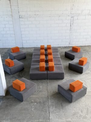 GREY AND ORANGE TEXTILE ARMCHAIR